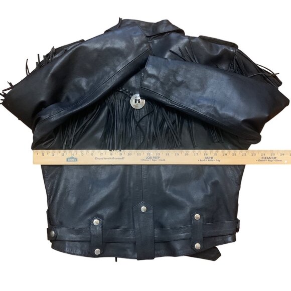 Antelope Creek Leather Fringe Jacket XL Black Western Moto Biker Southwest Grung - Picture 11 of 12